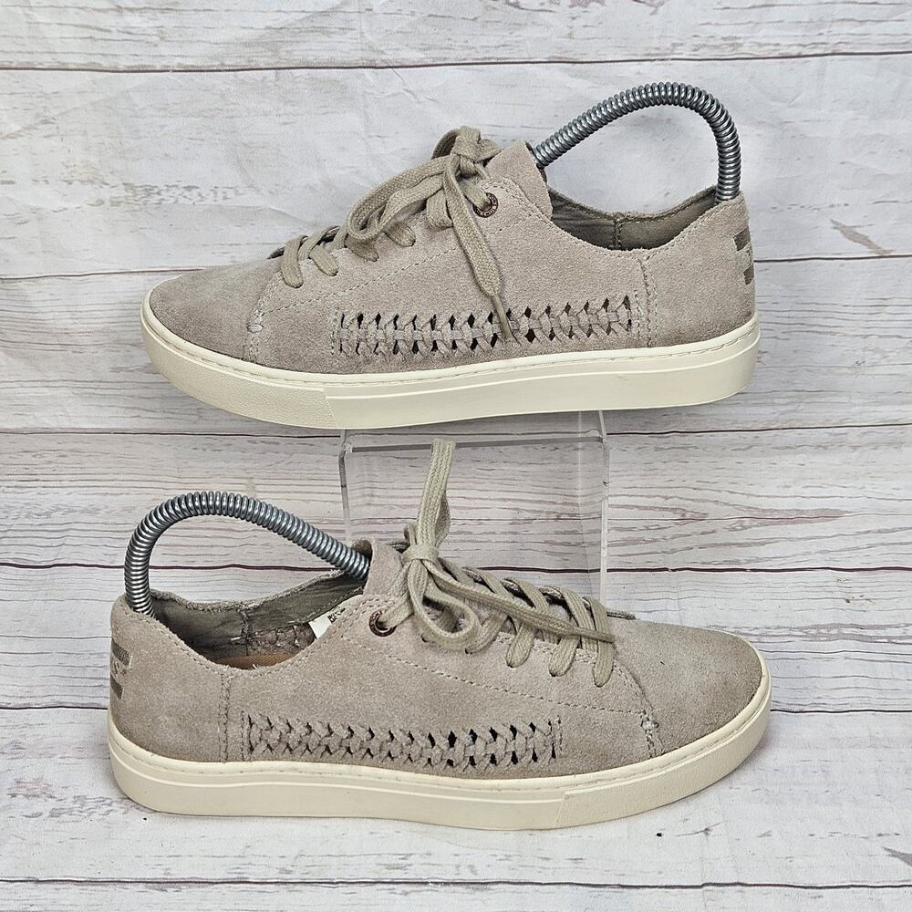Toms Lenox Suede Sneakers Womens 6.5 Casual Lace Up Shoes Beige